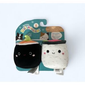 Squishmallows 3.5" Squeaky Dog Toy Shun Cucumber Roll & Shozo Black Nori Sushi